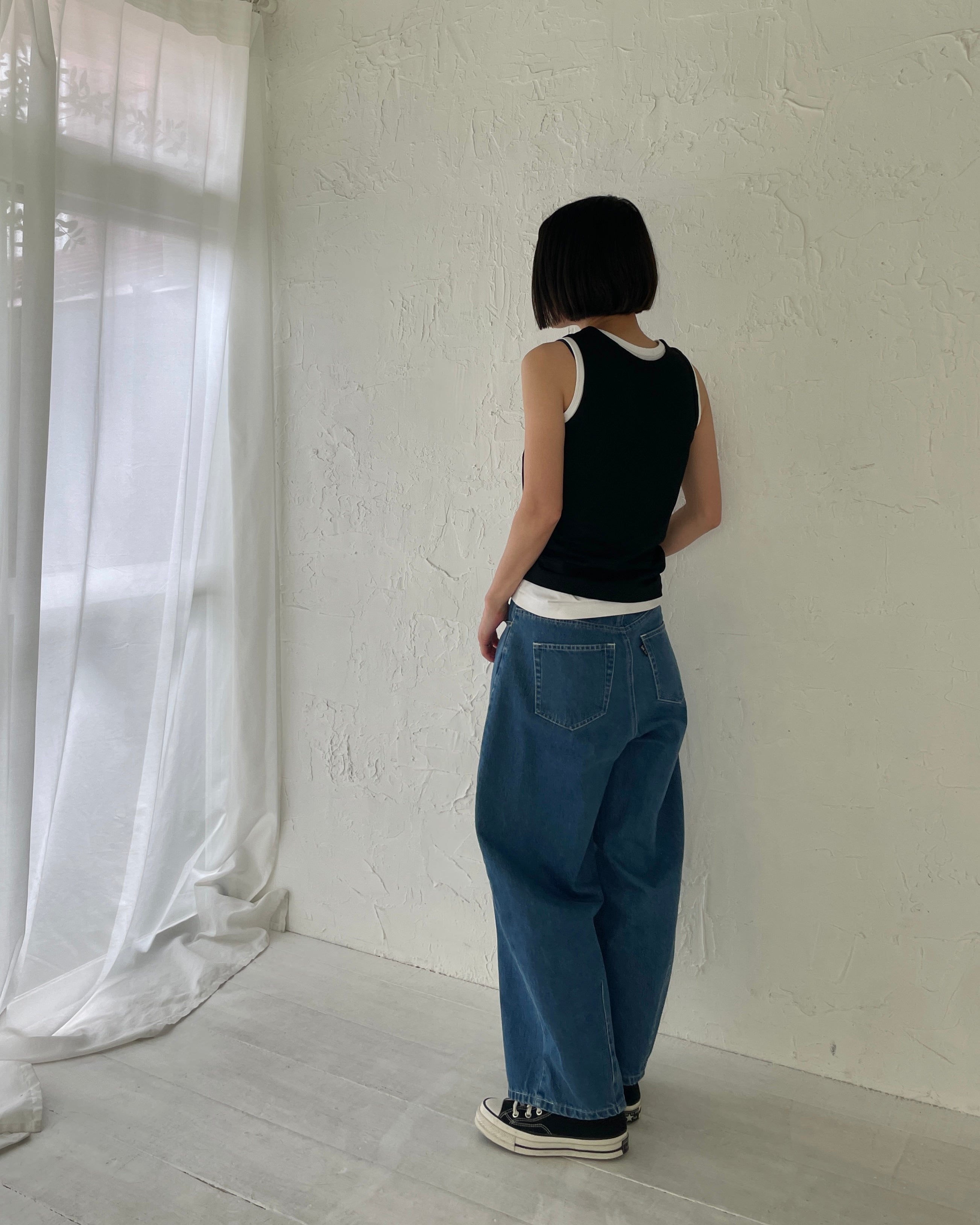 ♪新品ワコールWacoalツモリチサトデニム風パンツサイズL ♪ GYDA（ジェイダ）の「ミドルウエストサイドリップドカラー
