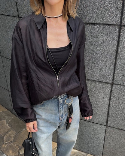 zip shirt jacket / black