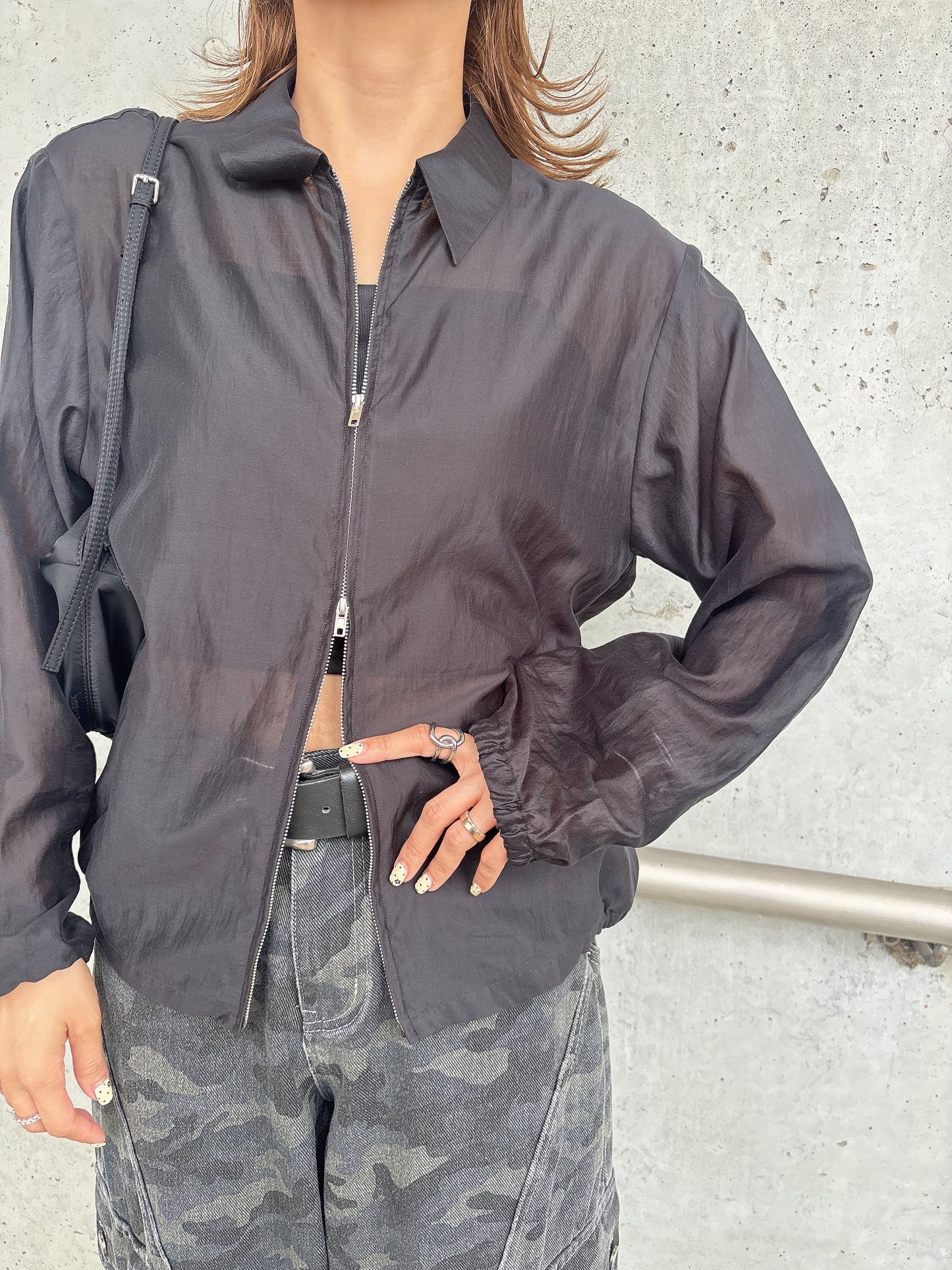 zip shirt jacket / black