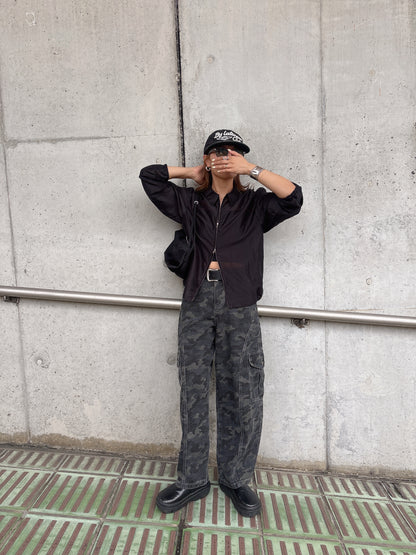 zip shirt jacket / black