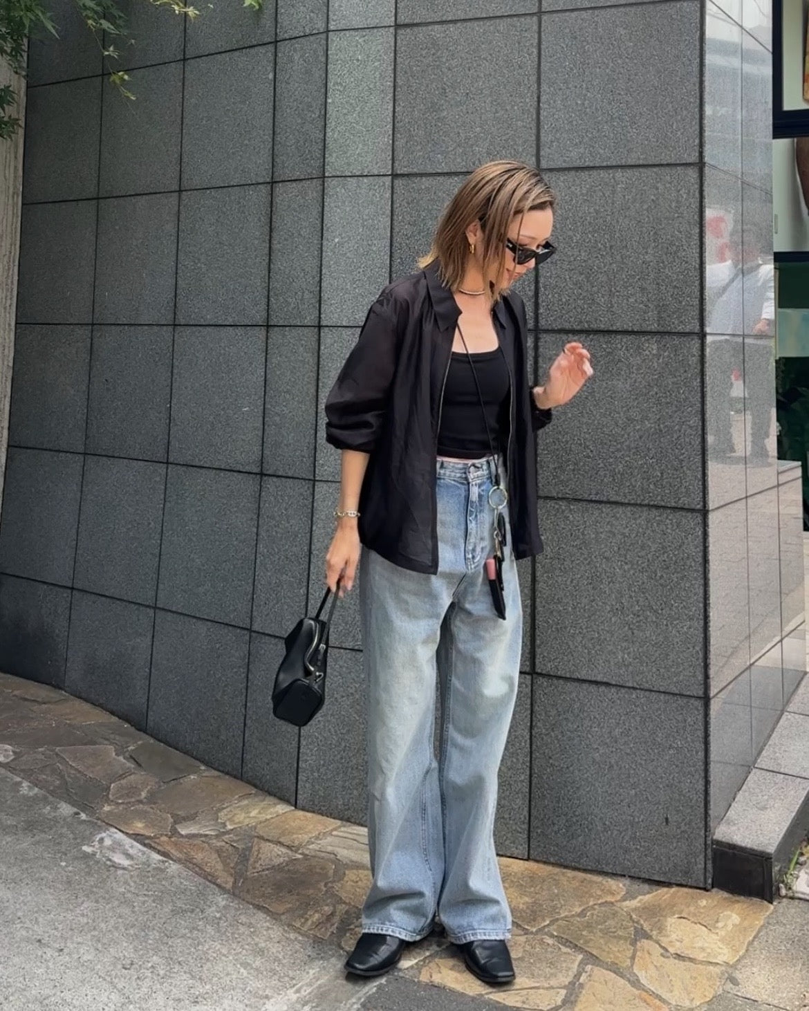 zip shirt jacket / black