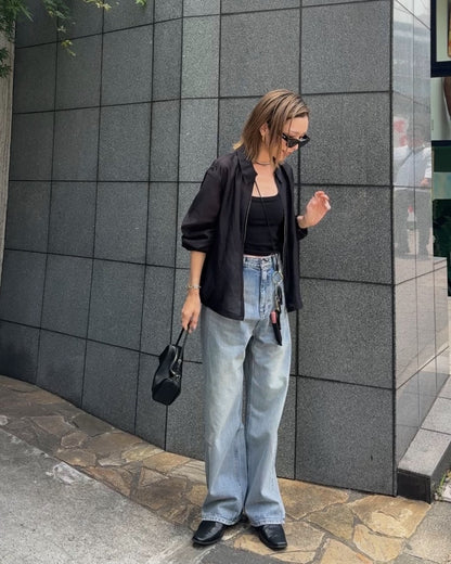 zip shirt jacket / black